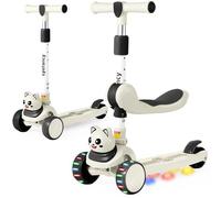 Lyefancy 3 Wheel Scooter for Kids Age 2-8, Kids 2 in 1 Scooter with Detachable Seat, Childrens Folding Scooter with Music and Light up Wheels, Adjustable Height, Lean to Steer(Black+White)