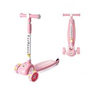 Lyefancy Kids Scooter for 2-10 Years Old Boys Girls, 3 Wheel Toddler Scooter, Childrens Folding Kick Scooter, Light up Wheels, Adjustable Height, Lean to Steer, Extra-Wide Deck (Pink)