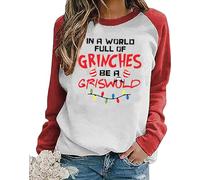 LYEIAO Christmas In A World Full of Be A Griswold Sweatshirt Women Christmas Light Raglan Sleeve Lightweight Pullover Tops, Red, XXL
