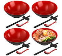 Lyellfe 16 Pieces Ramen Bowl Set, Japanese Style Noodle Soup Bowls, 8 Inch Unbreakable Dinnerware Set with Spoons, Chopsticks and Stands for Udon Soba Pho