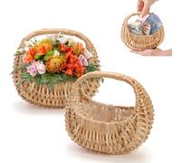 Lyellfe 2 Pieces Small Wicker Basket With Handle, Woven Flower Girl Basket With Plastic Liner for Wedding, Camping, Home Decoration - Decorative Eggs, Candy