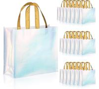 Lyellfe 20 Pieces Glossy Reusable Grocery Bag, Non Woven Blue Gift Bag with Handles, Fashionable Bridesmaid Tote Bag, Durable Shopping Bag for Wedding, Bachelorette Birthday Party