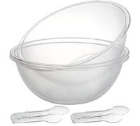 Lyellfe 3 Pack Large Salad Bowl, 96 Oz Clear Chip Bowls, Plastic Serving Bowl with 2 Tongs, Party Snack Bowls, Mixing and Serving Container for Snack Fruit Candy Popcorn Chips Pasta