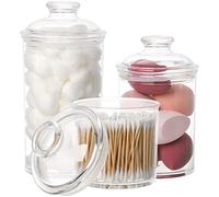Lyellfe 3 Sizes Acrylic Apothecary Jars, Vanity Organizer Canister with Airtight Lids, Bathroom Qtip Holder, Clear Storage Jar for Candy, Bath Salt, Cotton Ball, Cotton Swab, 34 oz, 25 oz, 17 oz