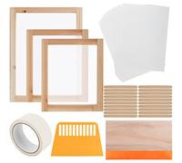 Lyellfe 36 Pieces Screen Printing Starter Kit, Include 2 Sizes Wood Silk Screen Printing Frame, Squeegees, Inkjet Transparency Film, Ideal for DIY T-Shirt or Tote Bag