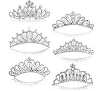 Lyellfe 6 Pack Girls Tiara Crown, Silver Crystal Tiaras and Crowns with Comb, Elegant Princess Queen Rhinestone Headband Hair Accessories for Birthday Party, Proms, Gifts