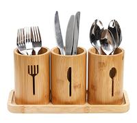 Lyellfe Bamboo Silverware Caddy Holder, Flatware Utensil Caddy with Tray, Rustic Farmhouse Kitchen Cutlery Holder Organizer for Spoons, Knives and Forks, Ideal for Kitchen and Restaurant