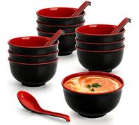 Lyellfe Set of 10 Miso Soup Bowl with Spoon, Restaurant Quality Cereal Rice Bowl, 16 Oz Unbreakable Japanese Dinnerware for Ramen, Udon Noodle, Dishwasher Safe