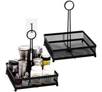 Lyellfe Set of 2 Metal Condiment Caddy, Square Table Caddy Collection with Number Card Holder, Black Tabletop Seasoning Spice Organizer for Grill Outdoors, Restaurant, Kitchen Cabinet