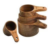 Lyellfe Set of 4 Acacia Wood Measuring Cups, Measure Tool with Handle