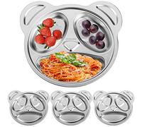 Lyellfe Set of 4 Stainless Steel Divided Plates, 3 Sections Unbreakable Dinner Plates, Cute Panda Shape Divided Plates for Picky Eaters, Lunch, Camping