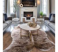 LYENDOS Brown Cowhide Rug, 152 x 213 cm (Rectangular), Faux Cowhide, Thickened Elastic, No-Slip Backing, Western Style, Animal Print, Tufted, Indoor Use, Bedroom Decor