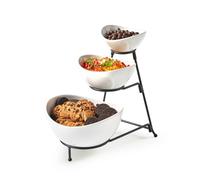 LYEOBOH 3 Tier Serving Bowls Set with Collapsible Thicker Metal Stand, Oval Serving Dishes for Entertaining, Fruit, Dessert, Candy, Chip and Dip (Black)