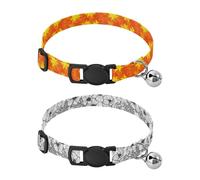 Lyeorm Autumn Maple Leaves Black and White Floral Dog Collar 2 Pack Pet Cat Collar with Bells & Adjustable Buckle for Small Dogs Cats