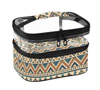 Lyeorm Aztec Pattern Double Layer Makeup Bag with Clear Top & Handle