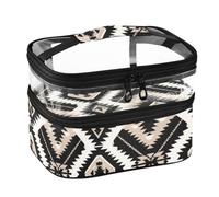 Lyeorm Aztec Pattern Double Layer Makeup Bag with Clear Top & Handle