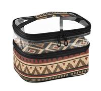 Lyeorm Aztec Pattern Double Layer Makeup Bag with Clear Top & Handle