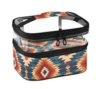 Lyeorm Aztec Pattern Double Layer Makeup Bag with Clear Top & Handle