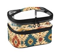 Lyeorm Aztec Pattern Double Layer Makeup Bag with Clear Top & Handle