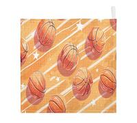 Lyeorm Basketballs and Stars Baby Washcloths, Soft and Absorbent Wash Cloths, Baby Bath Towel, Face Towel for Newborns, Infants, 3 Pack, 12x12 inches