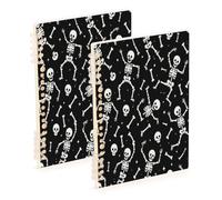 Lyeorm Black Dancing Skeleton Spiral Notebook 8.3” x 5.7” Hardcover Journal 60 Sheets College Ruled Paper Water Resistant Cover for Office, Writing, 1 Pack