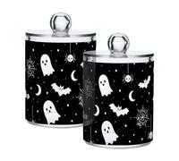 Lyeorm Black Moon Pattern Apothecary Jars with Lid 4 Pack Qtip Holder Dispenser Bathroom Storage Organizer Clear Plastic Canister Jar for Cotton Ball, Cotton Swab