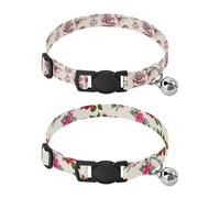 Lyeorm Blooming Flowers Blooming Roses Dog Collar 2 Pack Pet Cat Collar with Bells & Adjustable Buckle for Small Dogs Cats