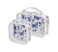 Lyeorm Blue and White Butterfly Toiletry Bag - Clear Travel Makeup Bag - Waterproof Cosmetic Bag for Women Men - Carry on Travel Accessories Bag