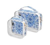 Lyeorm Blue and White Tile Toiletry Bag - Clear Travel Makeup Bag - Waterproof Cosmetic Bag for Women Men - Carry on Travel Accessories Bag