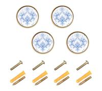 Lyeorm Blue Floral Botanical Cabinet Knobs 4 Pack 1-1/4 inch Round Kitchen Drawer Pulls Door Handles Knobs for Dresser