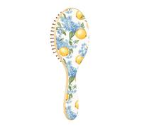 Lyeorm Blue Floral Lemons Hair Brush, Natural Wooden Hairbrush for Women Men, Massage Scalp and Make Thin Long Curly Hair Smooth