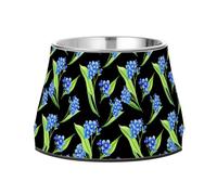 Lyeorm Blue Florals Elevated Dog Bowls, Non-Slip Stainless Steel Raised Dog Food Bowl for Small Medium Large Pet
