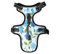 Lyeorm Blue Flowers Dog Harness Adjustable Soft Oxford Pet Vest No Pull Reflective Dog Vest Harness with Handle for Walking Training, M