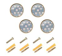 Lyeorm Blue Palm Trellis Pattern Cabinet Knobs 4 Pack 1-1/4 inch Round Kitchen Drawer Pulls Door Handles Knobs for Dresser
