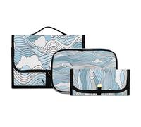 Lyeorm Blue Waves Toiletry Bag for Men & Women Large Makeup Cosmetic Bag with Hanging Hook Water-Resistant Travel Organizer for Toiletries Accessories