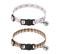 Lyeorm Bows & Hearts Brown Beige Checkered Dog Collar 2 Pack Pet Cat Collar with Bells & Adjustable Buckle for Small Dogs Cats