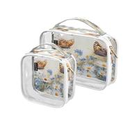 Lyeorm Butterfly Daisies Toiletry Bag - Clear Travel Makeup Bag - Waterproof Cosmetic Bag for Women Men - Carry on Travel Accessories Bag