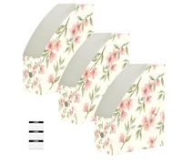 Lyeorm Cherry Blossom Branches 3 Pack Magazine File Holder Foldable Desk Storage Box for Book File Folders Vertical Magazine Organizer with Label for Home Office