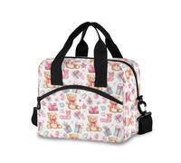 Lyeorm Christmas Teddy Bears Lunch Bag Reusable Insulated Lunch Box Leakproof Cooler Tote Bag with Djustable Shoulder Strap for Travel, Picnic, Office, Work