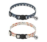Lyeorm Christmas Trees Checked Cute Sport Balls Dog Collar 2 Pack Pet Cat Collar with Bells & Adjustable Buckle for Small Dogs Cats