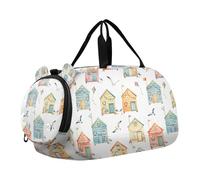 Lyeorm Colorful Beach Huts Kids Duffle Bag, Overnight Travel Sport Gym Bags with Shoe Compartment for Boys & Girls