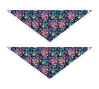 Lyeorm Colorful Flowers and Leaves Dog Bandanas 2PCS Washable Kerchief Scarf Reversible Triangle Bibs for Small Medium Large Dogs & Pet
