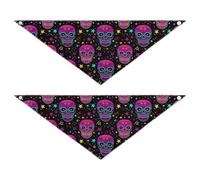 Lyeorm Colorful Skulls Dog Bandanas 2PCS Washable Kerchief Scarf Reversible Triangle Bibs for Small Medium Large Dogs & Pet