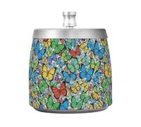 Lyeorm Colourful Butterfly Ashtray with Lid for Cigarette, Stainless Steel Windproof Smokeless Odorless Ash Tray for Home Office Patio Outdoor