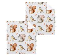 Lyeorm Cotton Washcloths Set of 4, Woodland Creatures Pattern 12x12 Inch Wash Cloths Soft Absorbent Face Cloths Fingertip Towel for Bathroom, Spa, Gym