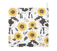 Lyeorm Cow Print with Sunflowers Baby Washcloths, Soft and Absorbent Wash Cloths, Baby Bath Towel, Face Towel for Newborns, Infants, 5 Pack, 12x12 inches