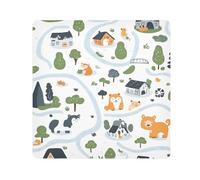 Lyeorm Cute Animal Village Map Self-Adhesive Magic Cloth Makeup Bag Portable Cosmetic Bag Protective Wrap for Laptop Camera Lens, 17.7 X 17.7 Inch