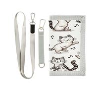 Lyeorm Cute Dancing Cats Trifold Wallet, Slim Canvas Outdoor Wallet with Coin Pocket for Men and Women