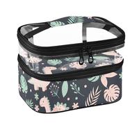 Lyeorm Cute Dinosaurs Double Layer Makeup Bag with Clear Top & Handle