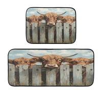 Lyeorm Cute Highland Cow Kitchen Rug 2 Pieces Cushioned Anti-Fatigue Kitchen Mat Waterproof Non-slip Washable Comfort Standing Mat for Kitchen, Office, Sink, Laundry